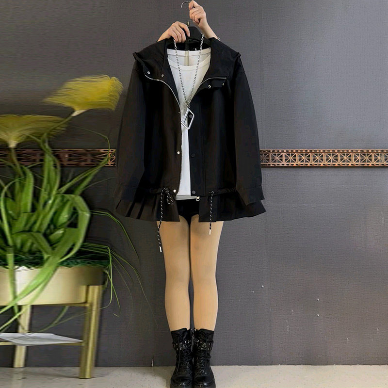 春季新款休闲百搭抽绳设计连帽外套胖妹妹大码女装韩版简约上衣潮,淘宝优惠券,粉丝福利购,淘宝优惠卷