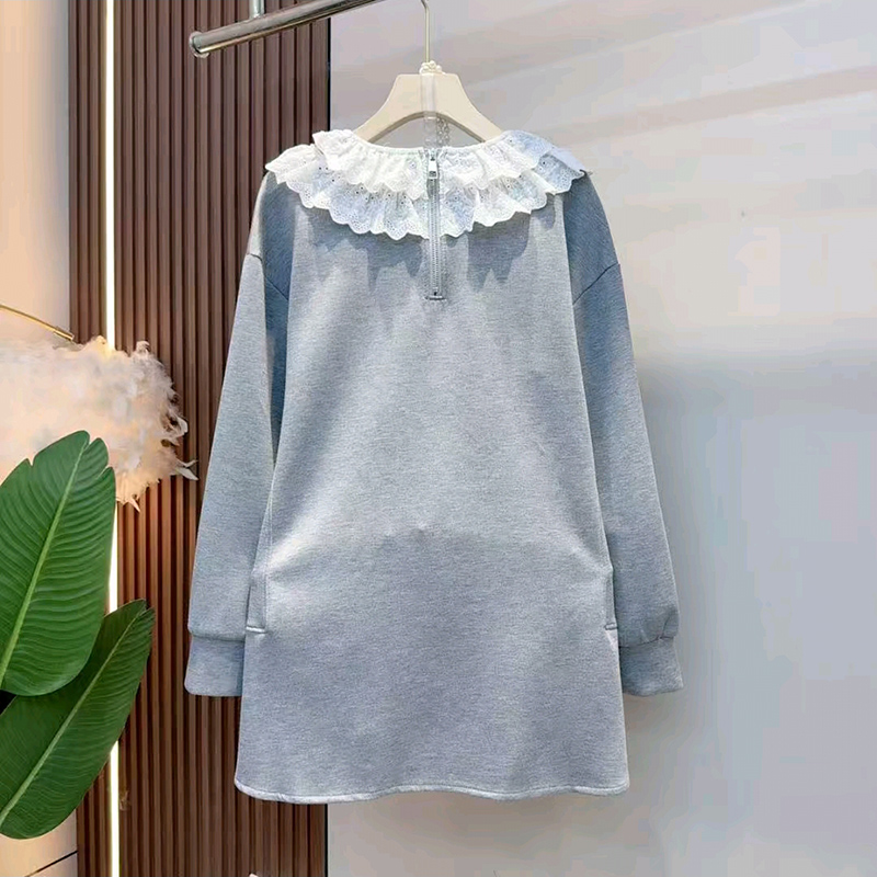 2025秋季新款甜美减龄蕾丝领中长款卫衣大码女装胖mm遮肉显瘦大衫 - 图3