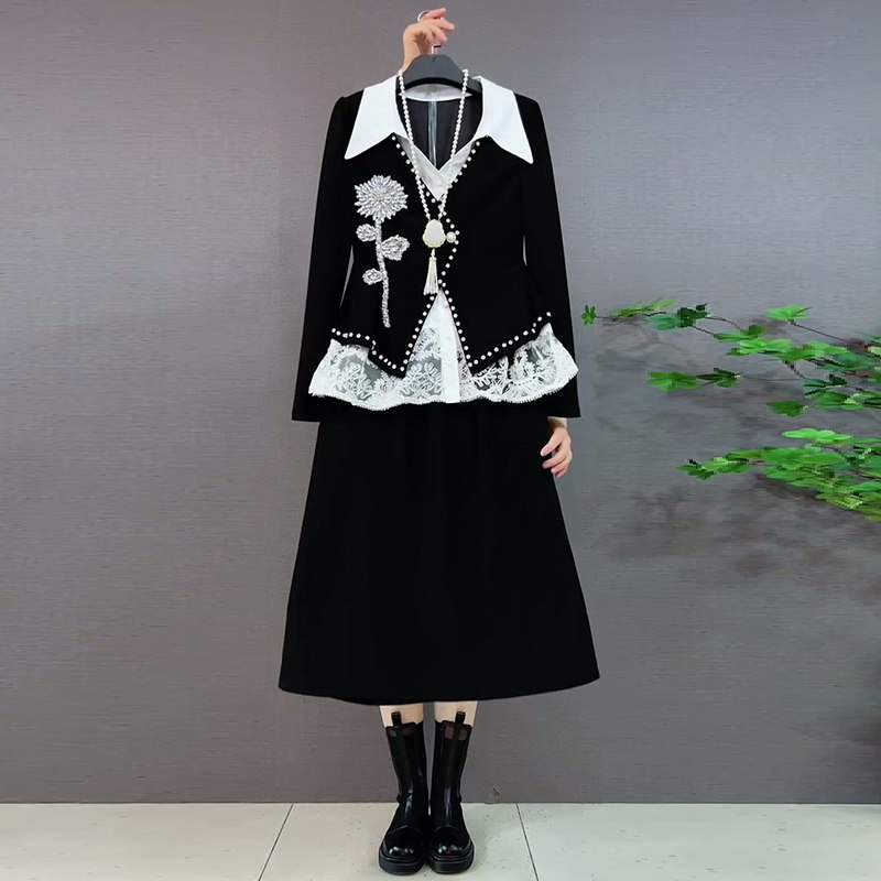 小香风大码女装蕾丝假两件衬衫胖MM显瘦烫钻翻领上衣新款半身裙潮,淘宝优惠券,粉丝福利购,淘宝优惠卷