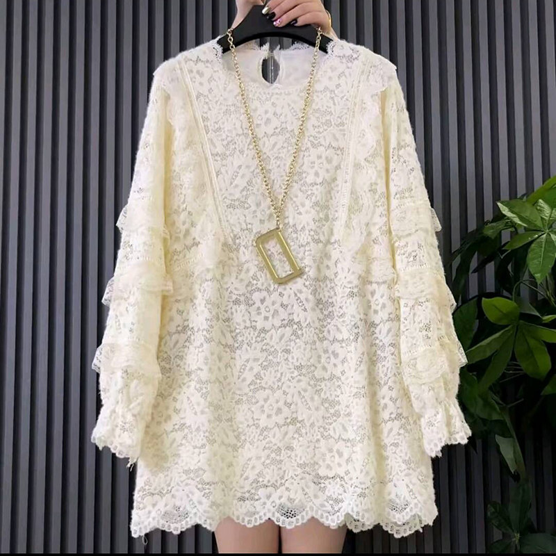 2025秋季新款欧货时尚减龄百搭蕾丝大衫大码女装胖mm遮肉显瘦上衣,淘宝优惠券,粉丝福利购,淘宝优惠卷