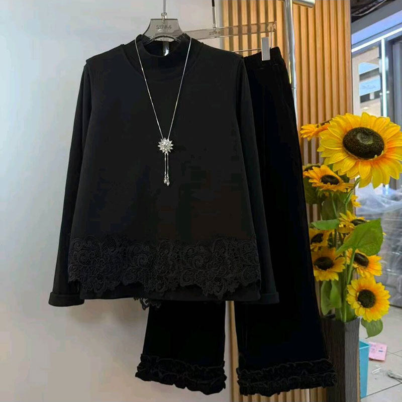 2026新款大码女装韩版时尚蕾丝花边马甲背心打底衫百搭裤子套装女,淘宝优惠券,粉丝福利购,淘宝优惠卷