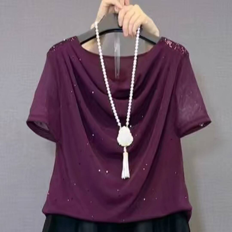 2025夏季新款韩版冰丝网纱短袖T恤小衫大码女装胖mm百搭半身裙潮