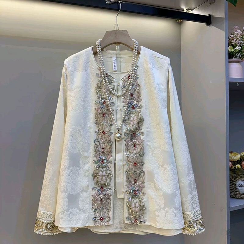 新中式重工马甲提花打底衫大码女装遮肉宽松钉珠重工胖妹妹春季潮,淘宝优惠券,粉丝福利购,淘宝优惠卷