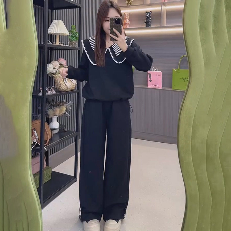 胖妹妹大码女装甜美娃娃领套头上衣裤子套装新款休闲显瘦两件套潮,淘宝优惠券,粉丝福利购,淘宝优惠卷