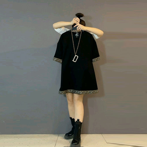 新款大码女装民族风袖口刺绣钉珠洋气遮肉大衫胖mm高级感简约上衣 - 图0