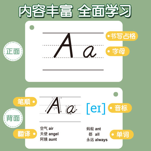 英文字母卡片 小学生儿童早教卡26个四线无图英语学习幼儿园教具 - 图2