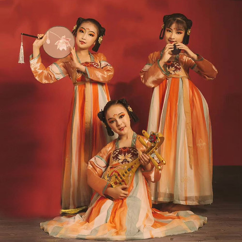 儿童古典舞演出服汉服女童敦煌舞蹈服襦裙唐装古风超仙唐朝中国风 - 图2