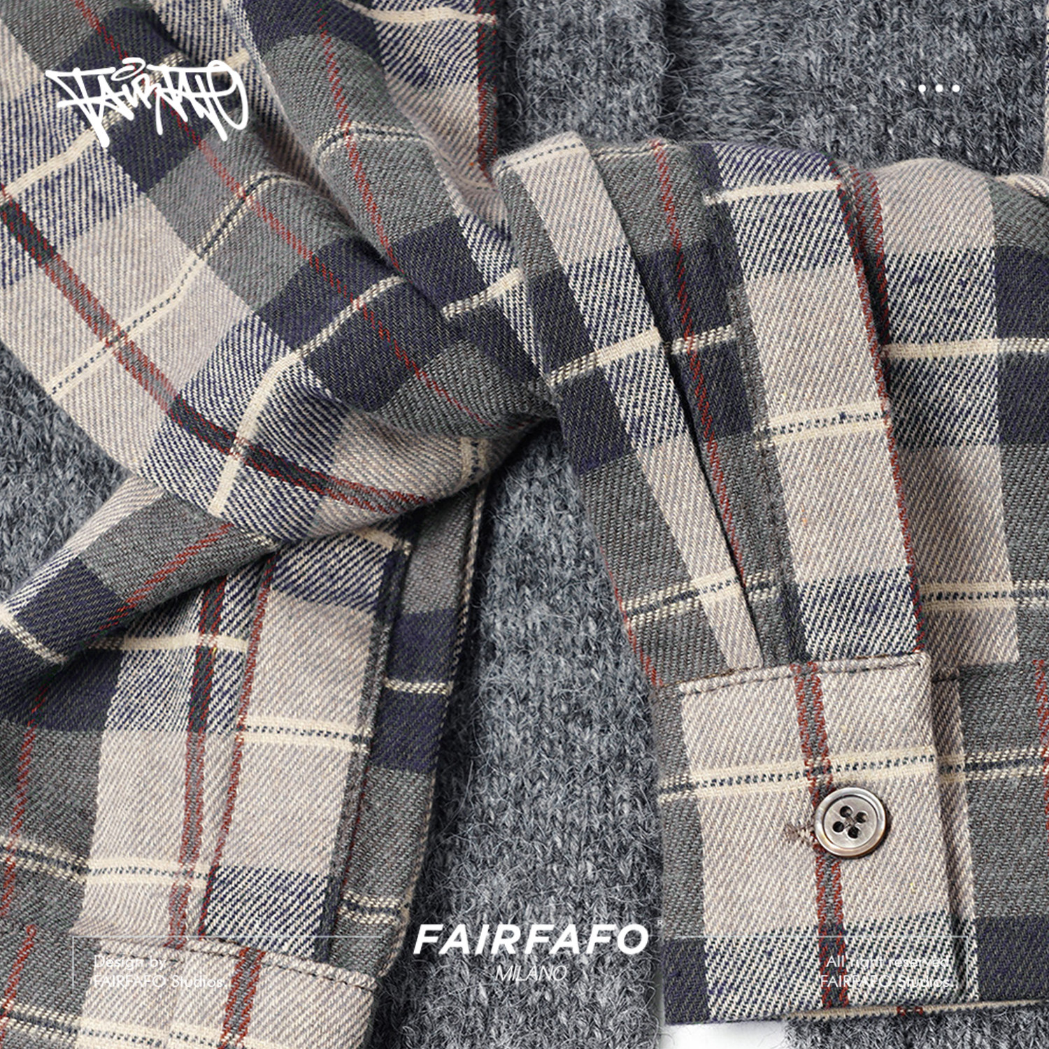 林肉肉【衬衫袖拼接围巾】早秋时髦百搭格子拼接绵羊毛灰色围巾女