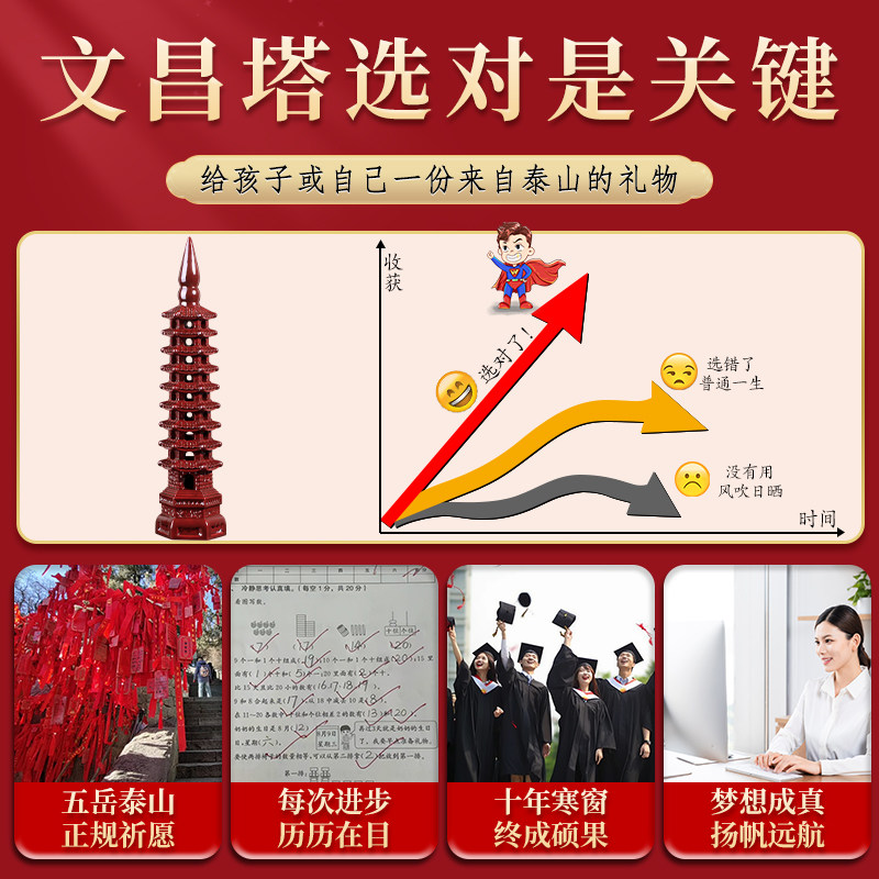 桃木文昌塔摆件9层13层木质制学生用红色镂空书桌家居办公室开助,淘宝优惠券,粉丝福利购,淘宝优惠卷