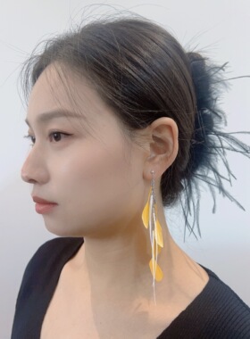 黑鸟羽毛流苏耳环小清新仙女
