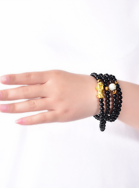 黑曜石多圈十二生肖夜光手链