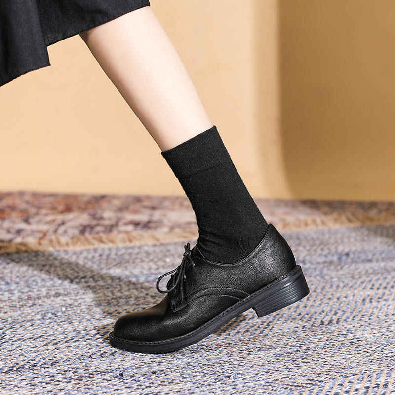 系带小皮鞋女英伦风春秋2022新款软底单鞋女黑色圆头绑带工作鞋女 - 图2