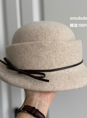 omububu100羊毛卷边礼帽女冬季