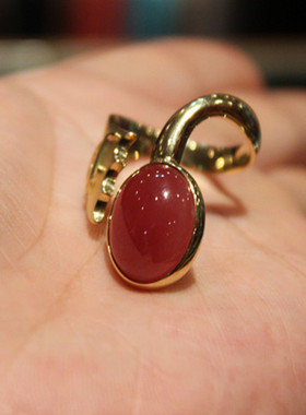 欧洲古董进口回流二手阿根廷冰种18K红纹石戒指指环