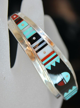 西洋古董珠宝首饰欧洲进口美国印第安Navajo纳瓦霍松石银手镯手排