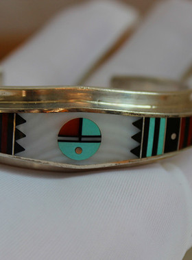 西洋古董珠宝首饰欧洲进口美国印第安Navajo纳瓦霍松石银手镯手排