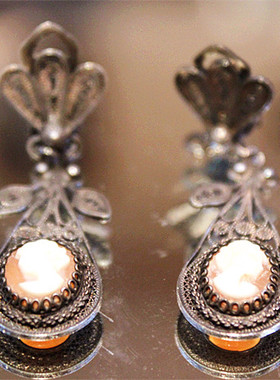 西洋古董珠宝首饰海外进口二手手工浮雕贝雕手排手镯耳环cameo