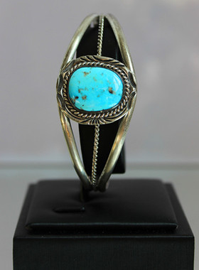 西洋古董珠宝首饰欧洲进口美国印第安Navajo纳瓦霍松石银手镯手排