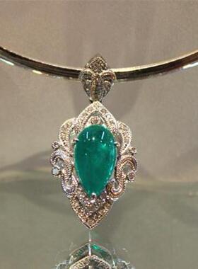 西洋古董进口意大利精工祖母绿9.09克拉PT900铂金镶钻石项链吊坠