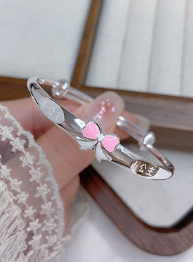 香港正生正品kt猫四叶草蝴蝶结纯银手镯足银9999儿童学生中童女孩