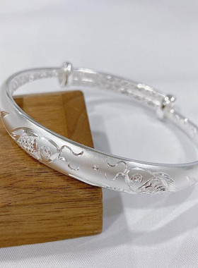 正品香港正生9999银饰手镯龙凤双鱼花开富贵银镯子送妈妈奶奶婆婆