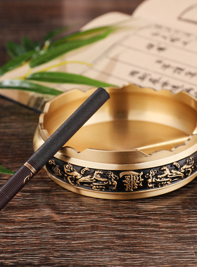 纯黄铜画黑大号双貔貅底座中式圆形山水百福米缸支架家居铜器摆件