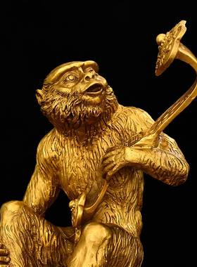 纯铜猴子摆件如意猴生肖猴福猴金猴客厅办公室桌面装饰大号福寿猴