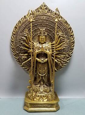 纯铜鎏金佛像背光千手观音摆件工艺品家居客厅寺庙装饰品送人礼品