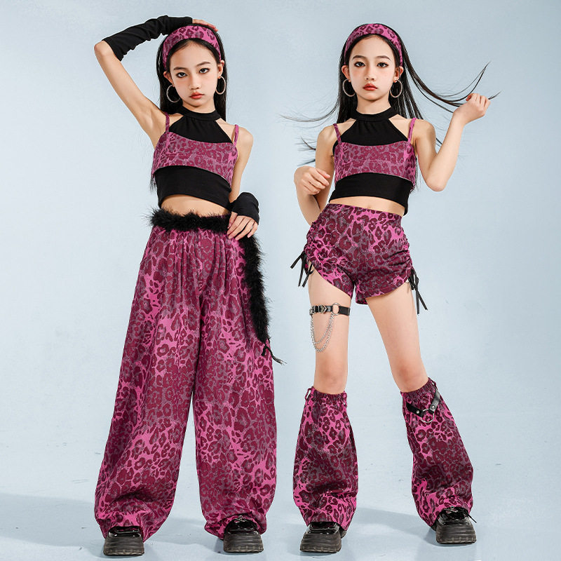 少儿爵士舞服装六一露脐豹纹套装女童jazz舞蹈服街舞潮服表演服女,淘宝优惠券,粉丝福利购,淘宝优惠卷