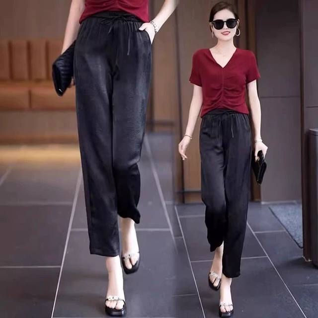 Ice silk small cropped pants for women 2024 summer thin
