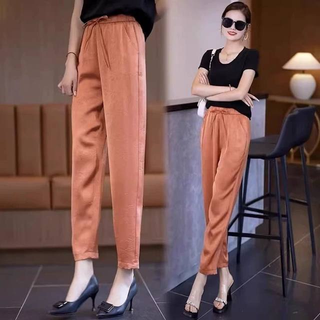 Ice silk small cropped pants for women 2024 summer thin