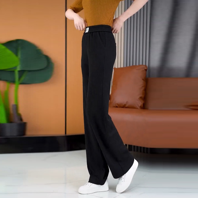 燕麦色窄版阔腿裤女2025春秋新款高腰显瘦雪尼尔宽松休闲直筒裤子,淘宝优惠券,粉丝福利购,淘宝优惠卷