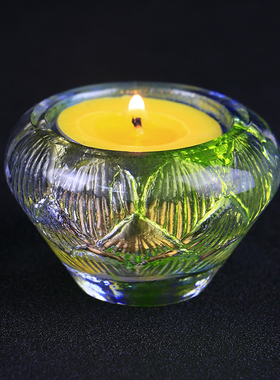 七彩古法琉璃烛台灯座小号佛具