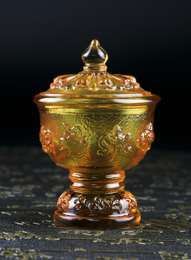 七彩佛堂琉璃琥珀圣水杯