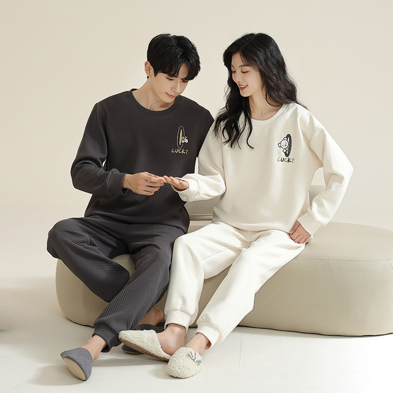 情侣睡衣秋冬款大码长袖男士加厚保暖夹棉灰色卡通秋冬季家居服女,淘宝优惠券,粉丝福利购,淘宝优惠卷