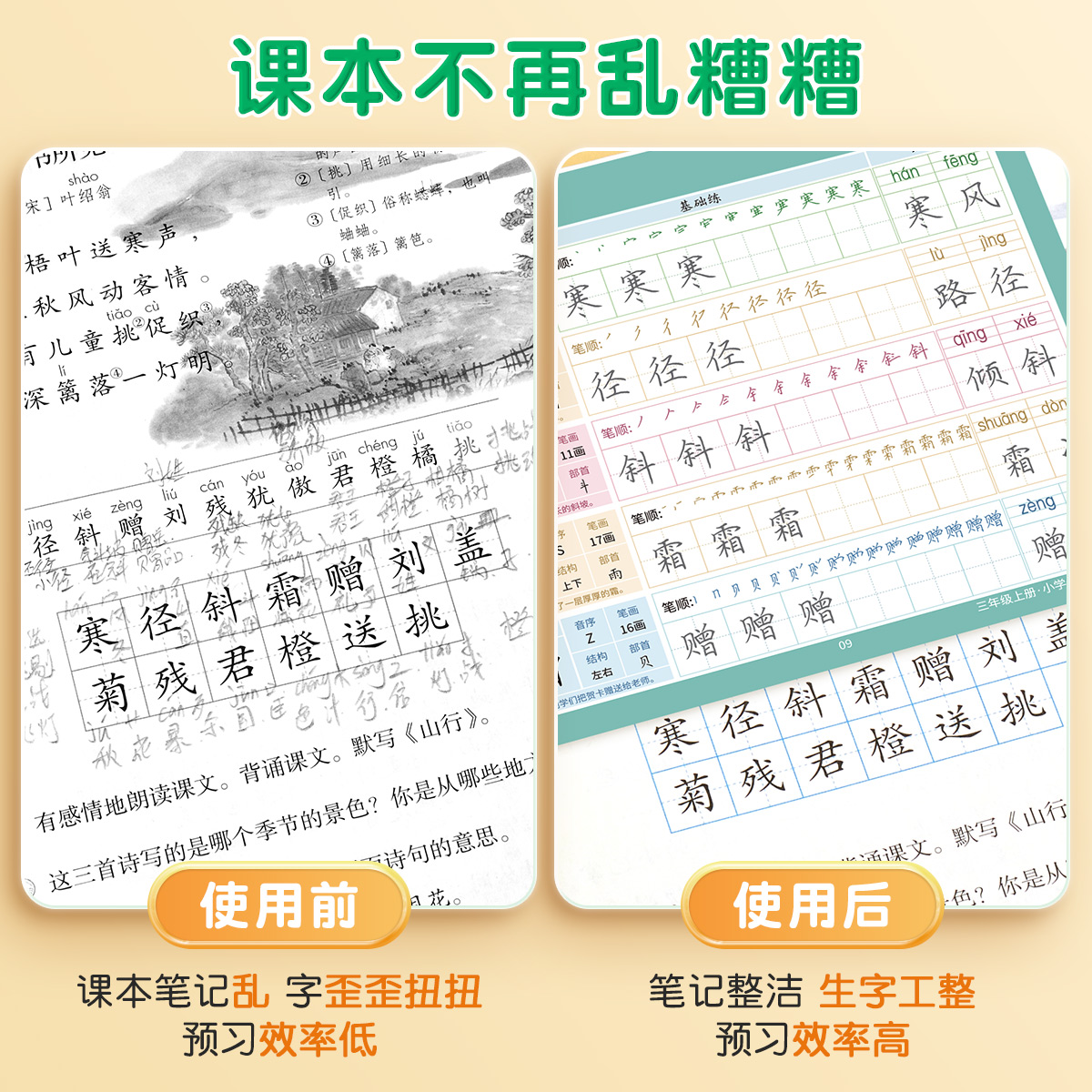 小学生语文同步生字预习卡字帖一年级下册笔顺贴纸描红练字帖二年级三年级四五六上册儿童自粘便利贴生字表字词组词课前卡片预习单