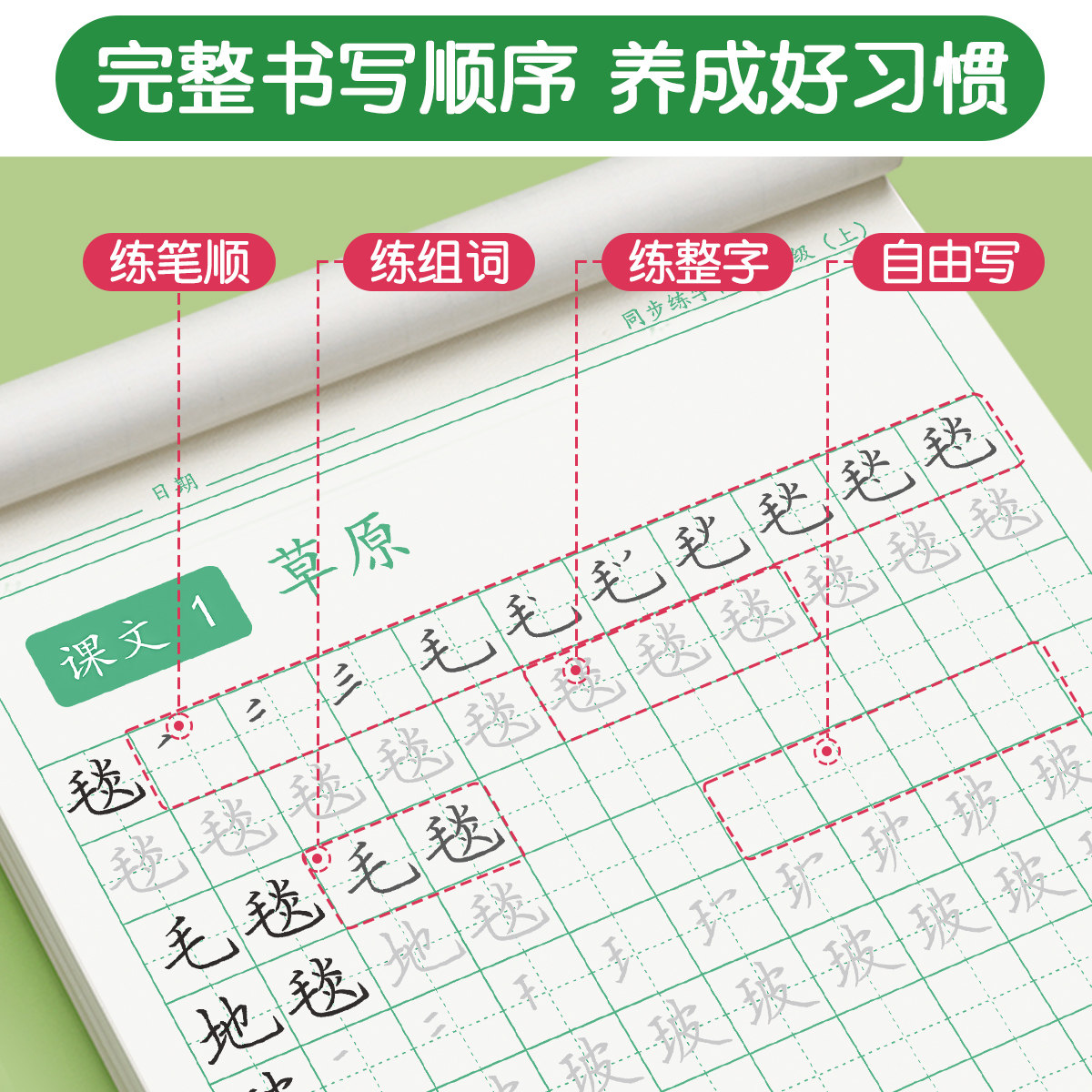 六年级练字帖上册下册人教版语文同步字帖小学生专用每日一练儿童笔画笔顺生字组词描红临摹练习钢笔硬笔书法练字本上下册练字帖