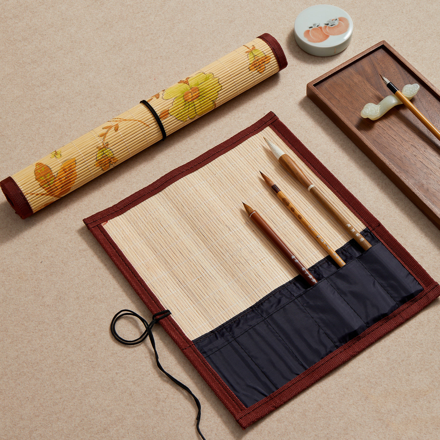 六品堂笔帘毛笔专用便携小学生书法国画毛笔袋收纳袋竹子制大号中国风卷竹帘文房四宝工具收纳包放毛笔的帘子,淘宝优惠券,粉丝福利购,淘宝优惠卷