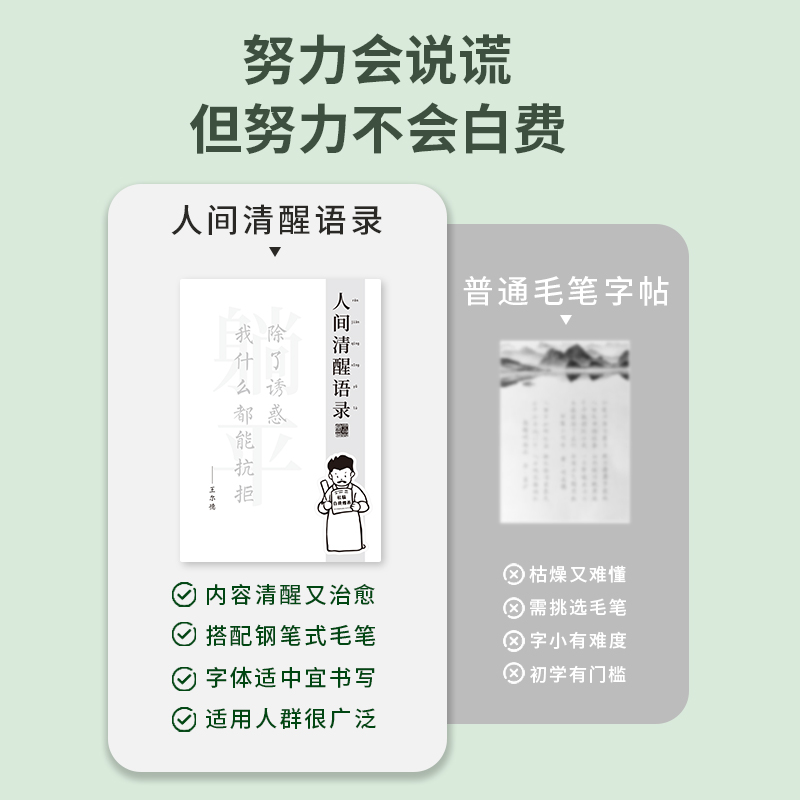 六品堂人间清醒语录小楷毛笔临摹字帖毛笔字书法纸楷书成人软笔静心字帖初学者钢笔式毛笔入门练字专用套装 - 图0