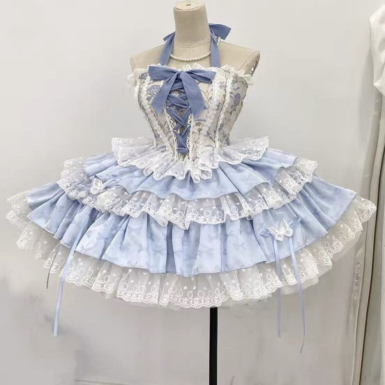 【无尽夏】夏季优雅芭蕾风lolita鱼骨蕾丝挂脖胸衣半裙套装全款,淘宝优惠券,粉丝福利购,淘宝优惠卷