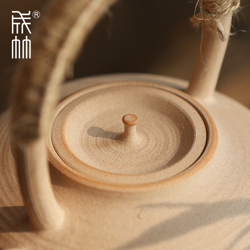 陶瓷煮茶壶提梁壶功夫茶煮水器手工粗陶白泥砂铫煮水壶成竹茶器_虎窝淘