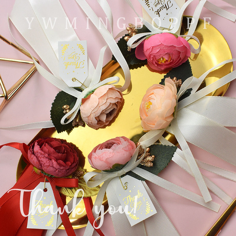 花瓶喜糖盒袋配件装饰花朵假花绑系带子绳子山茶花仿真香槟色酒红,淘宝优惠券,粉丝福利购,淘宝优惠卷