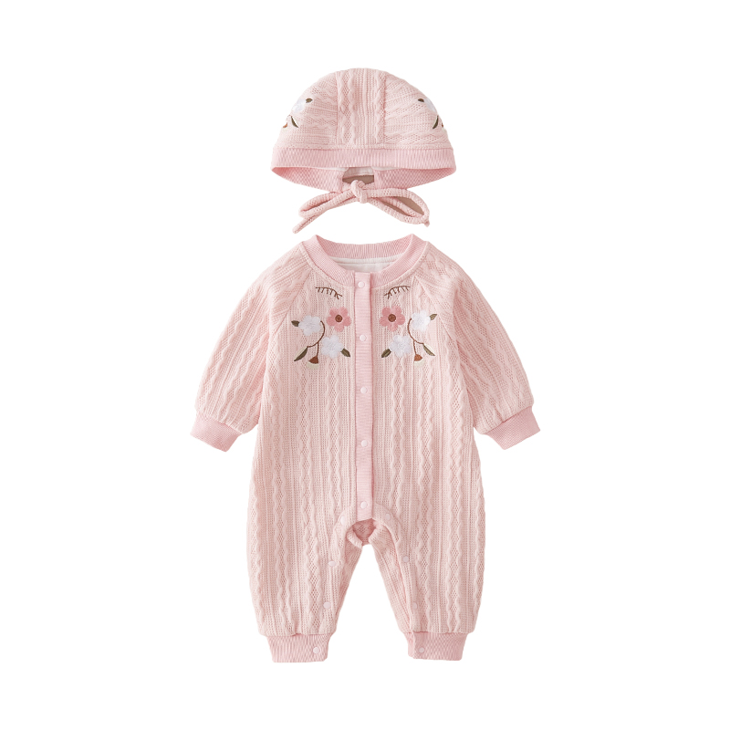 婴儿女宝宝春秋外套洋气公主满月服连体衣0-4个月新生儿双层哈衣9-图3