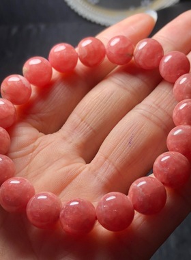 阿根廷天然红纹石手串女招桃花手链粉晶红色水晶脱单手链饰品礼物