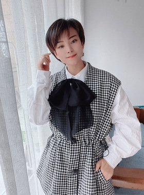黑色真丝蝴蝶结法式飘带衬衫搭配