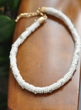 小众设计感高级钉珠白色锁骨链