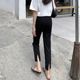 Spring and summer straight high waist women's nine-point suit pants slit