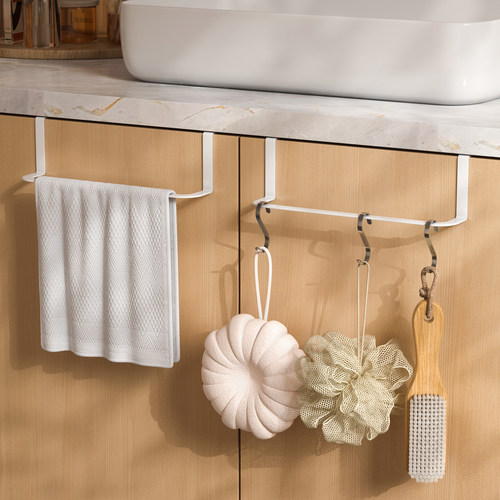 浴室毛巾架免打孔镜柜下凉毛巾杆洗手间擦手巾架厨房柜门抹布挂架 - 图0