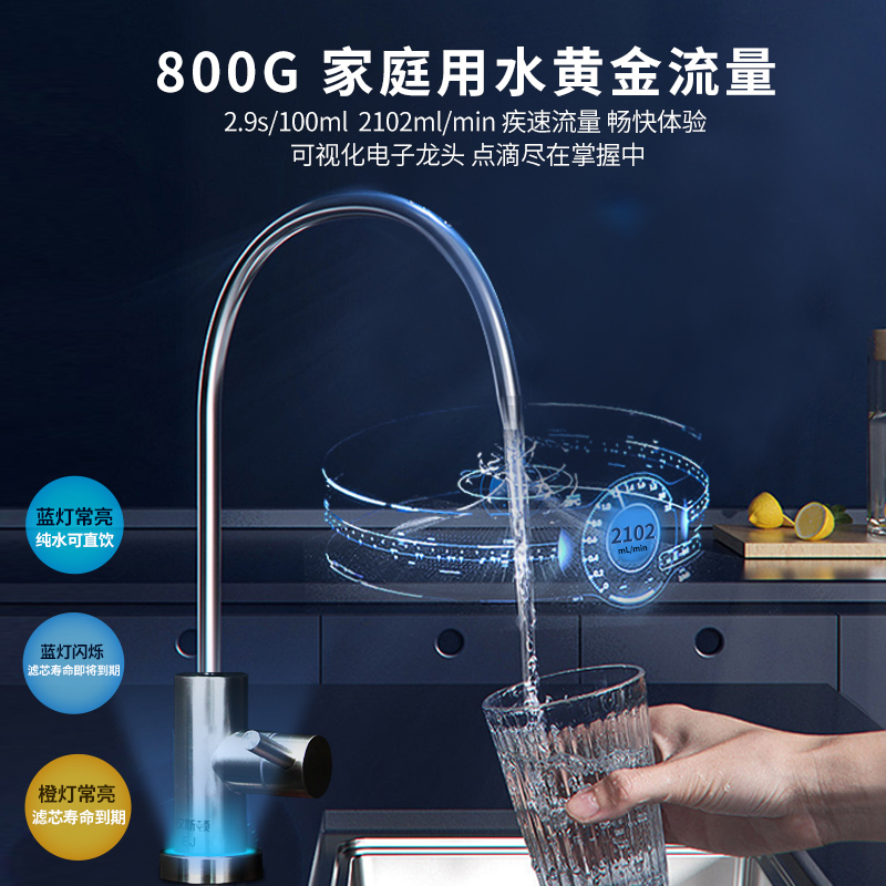 汉斯顿净水器家用直饮厨房自来水过滤ro反渗透800G净水机白露C80-图1