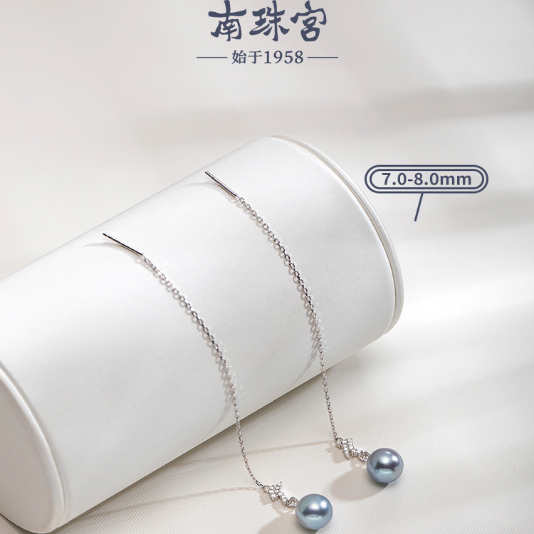 南珠宫925银真多麻海水珍珠耳环强光近圆送女友C-E074SN-Y - 图2